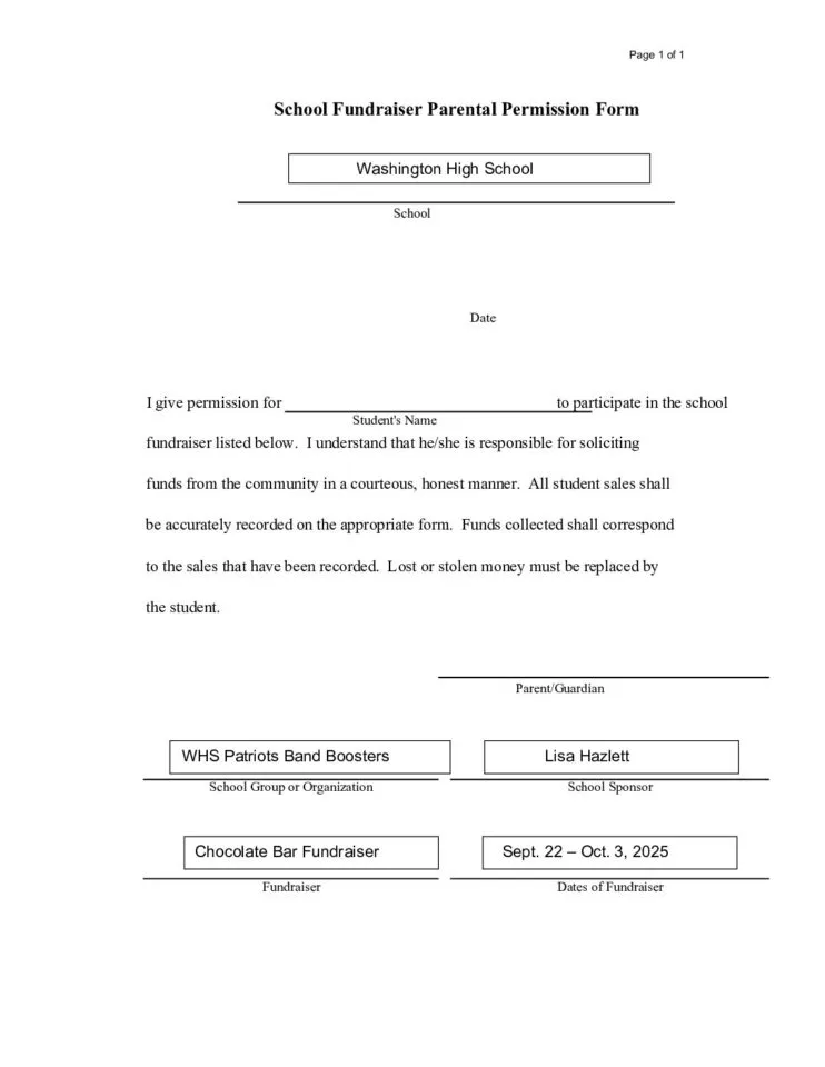 2025 School Fundraiser Parental Permission Form 1 pdf