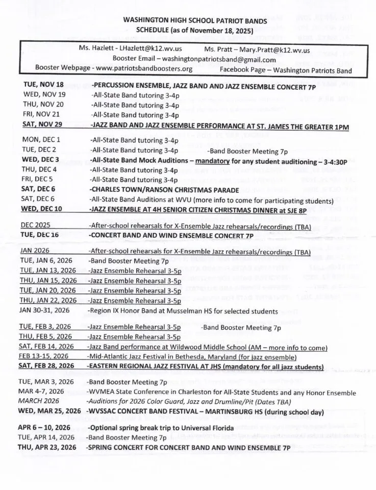 November 18 2025 Band Schedule pdf